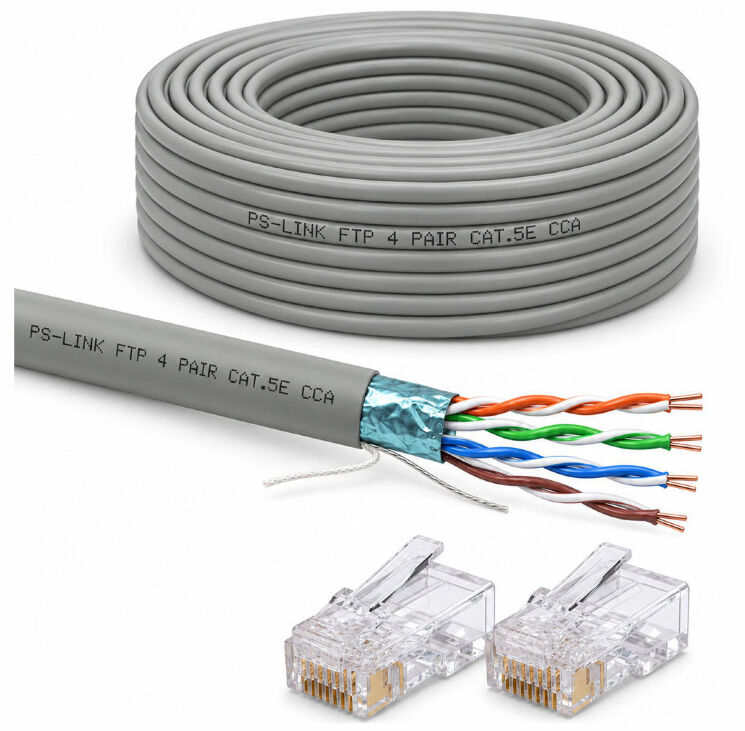 Кабель витая пара FTP4 cat.5E CCA 100 метров FTP-CCA100
